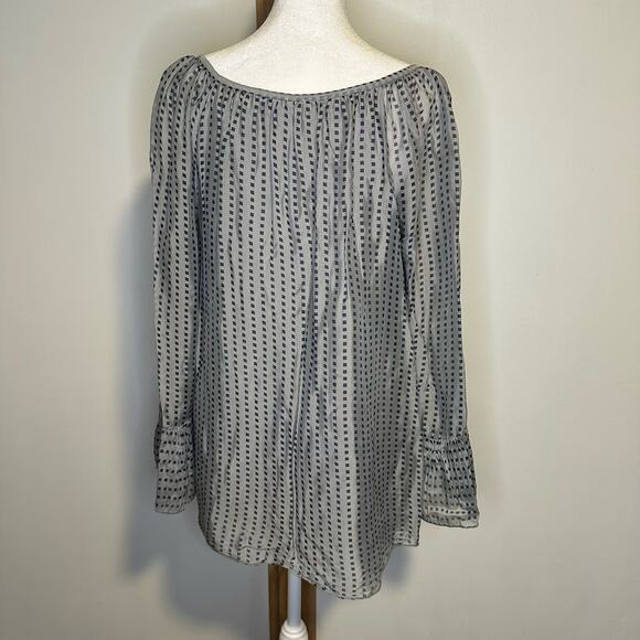 Le Marais Paris gray square print long sleeve silk top size S - Picture 5 of 12